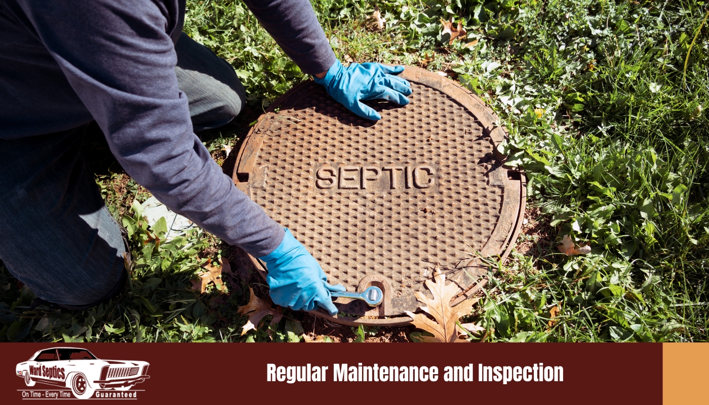Hands on the septic cover while using a wrench