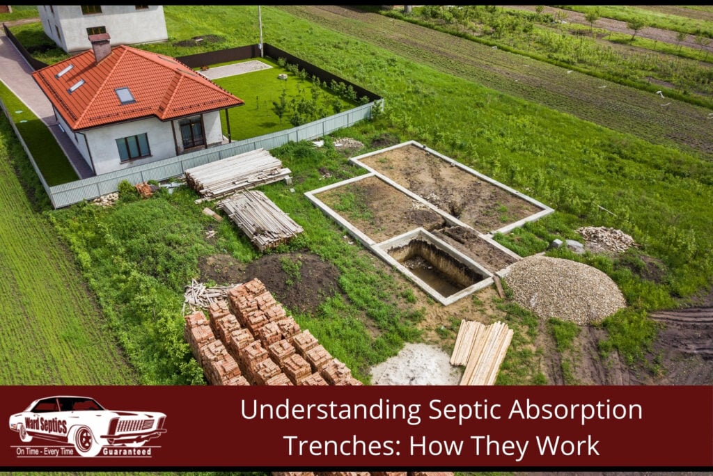 An aerial view of a house with an open septic area.