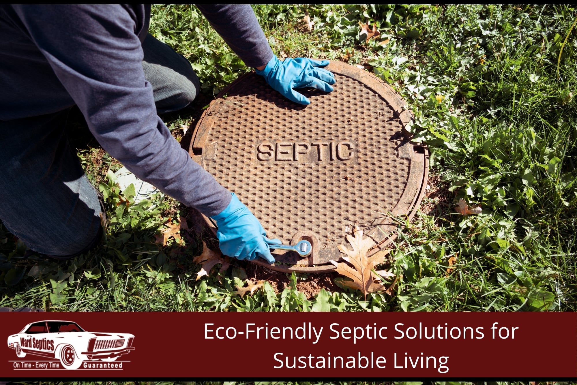 Technician inspecting an eco-friendly septic system outdoors for maintenance