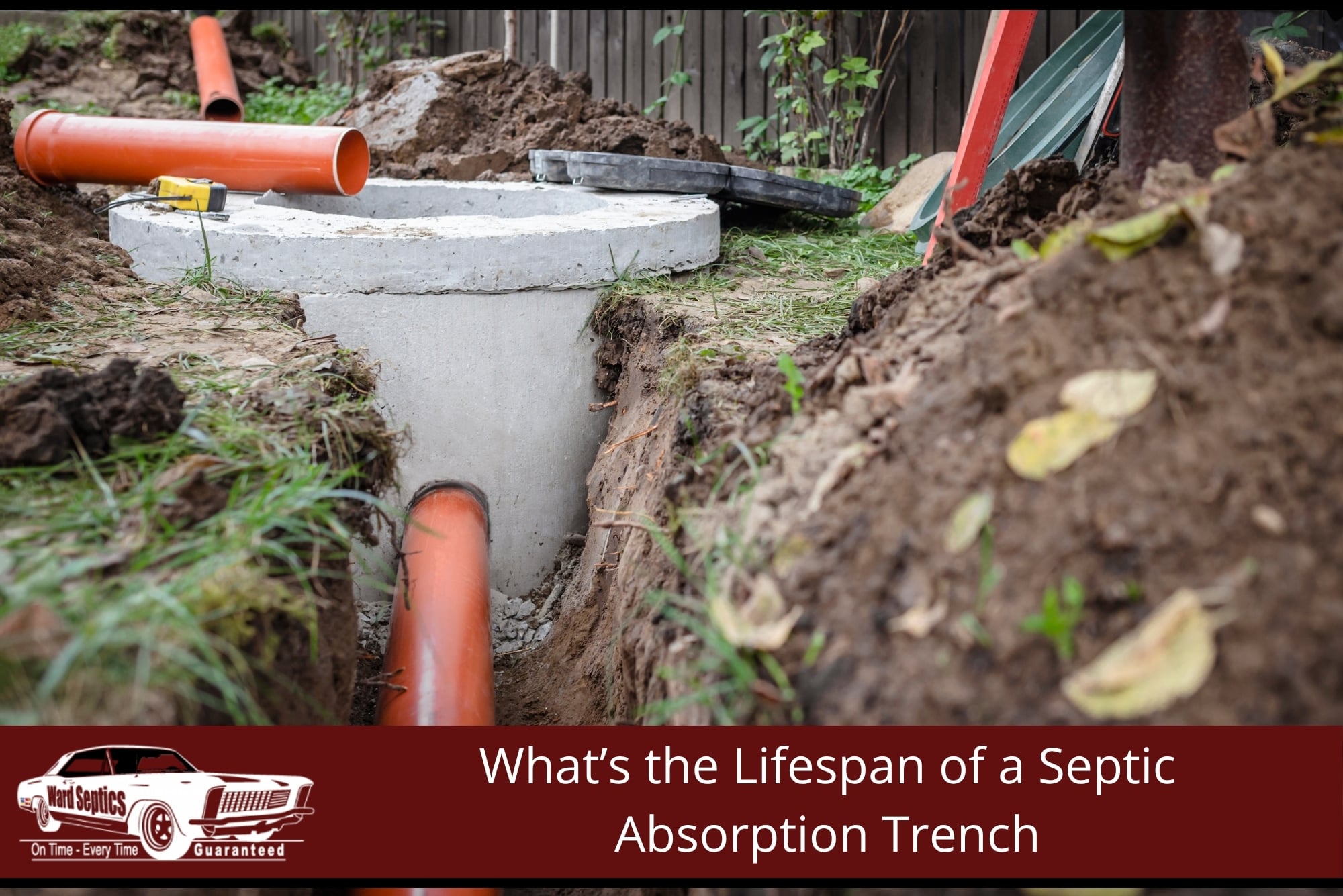 A circular concrete distribution box installed in an open dirt trench.