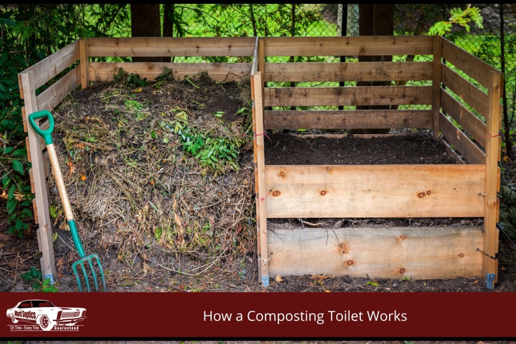 A close-up of finished, soil-like compost material being removed from a composting toilet chamber, ready for use on a non-edible garden bed in line with local health guidelines